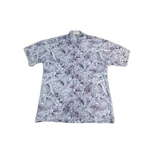 Campia Moda Shirt Mens Sz M Blue Purple Hawaiian Button Up Tropical Made Korea